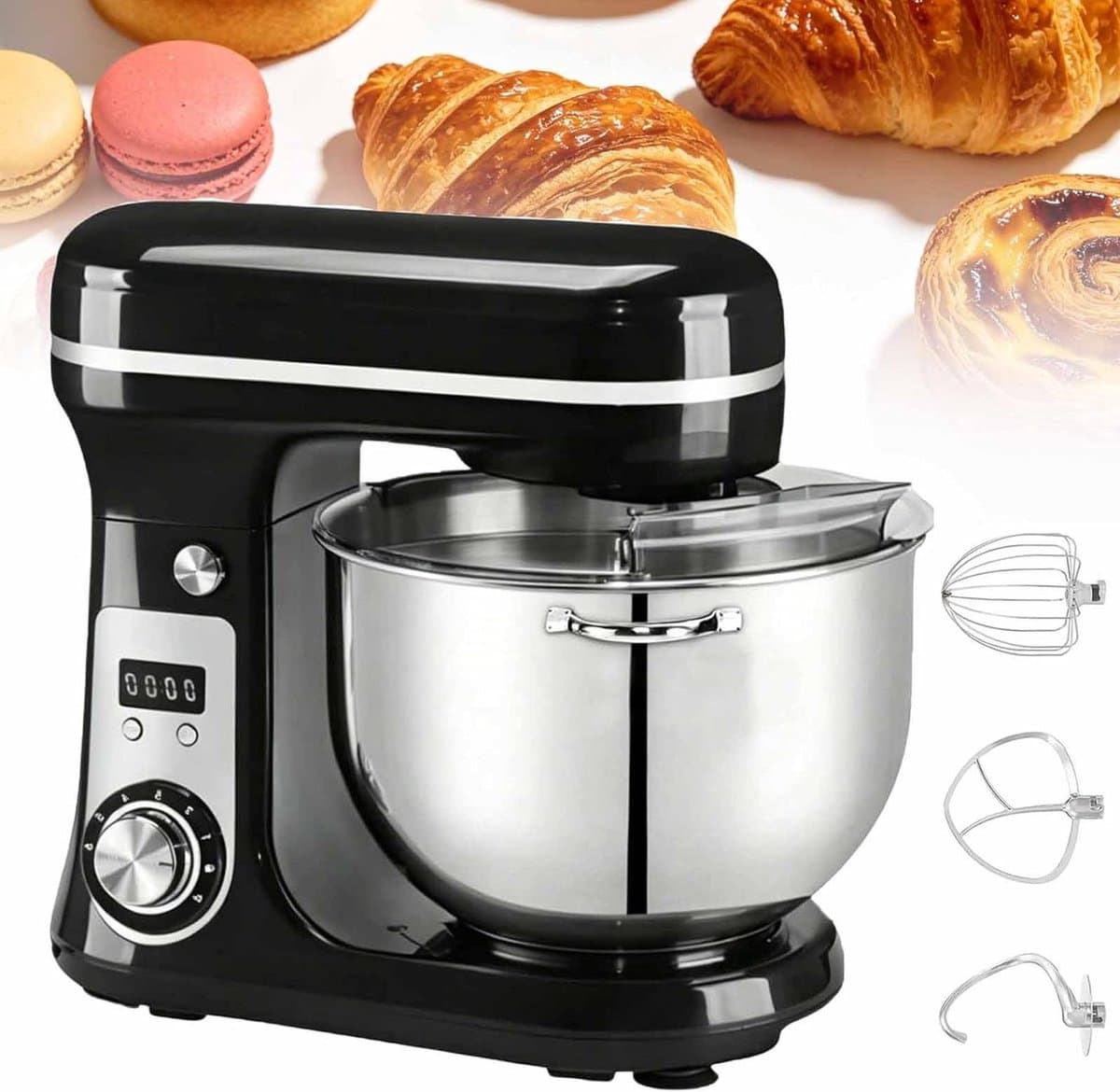 Keukenmixer - Bakmachine - Beslag Maken - 6 Snelheden Instelbaar - 6L Kom - Zwart — afbeelding 1