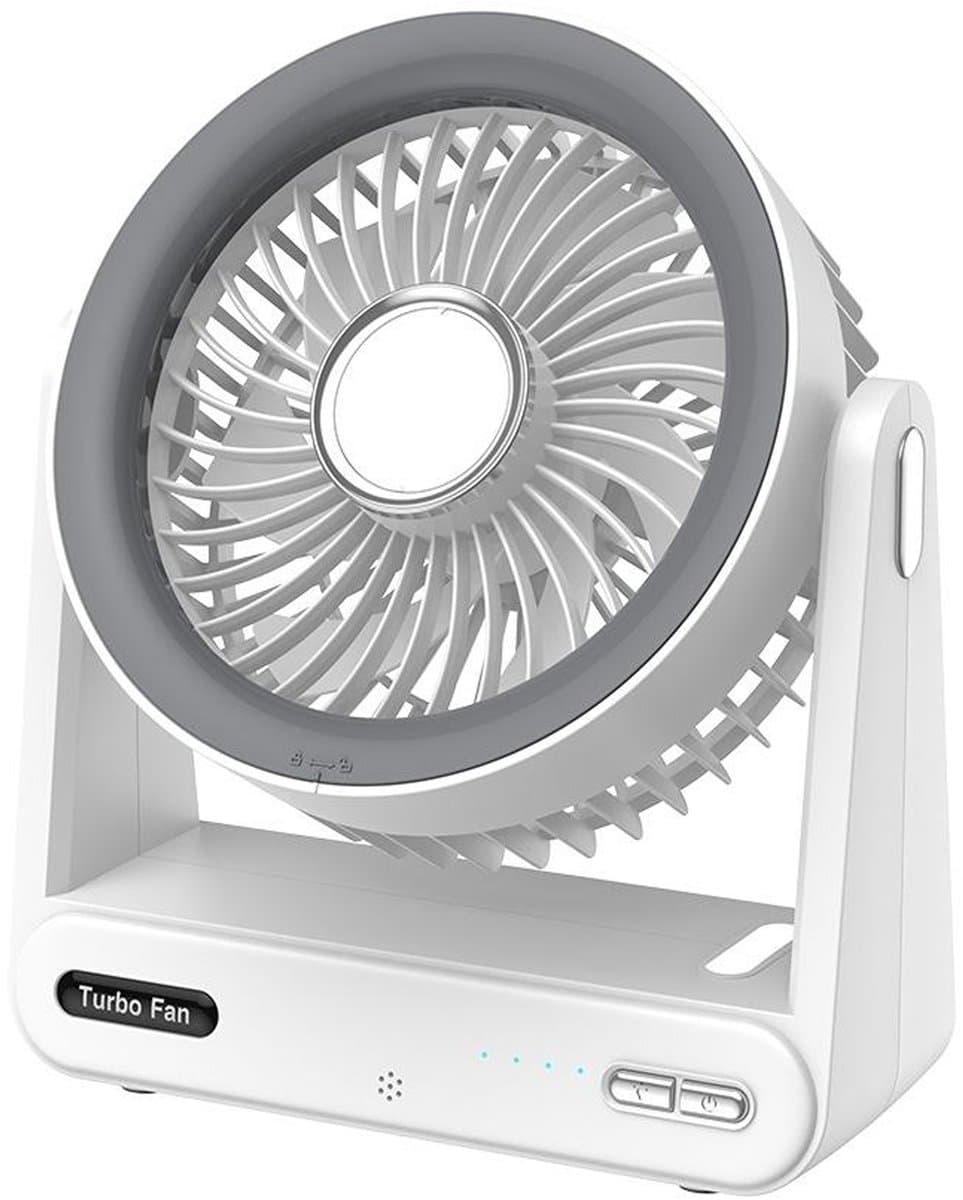 KZQ Zilveren Kleine Usb Powered Desktop Ventilator - Herlaadbaar Met Vier Windsnelheden Tot 15 Uur Batterijduur Krachtige Luchtstroom Ultrastil Voor Kantoor Kamer En Reis - Zilver — afbeelding 1