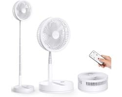VHV-Draadloze Statiefventilato- Stille Tafelventilator en Staande Ventilator - Opvouwbaar en USB Oplaadbaar - 4 Snelheden en Timer - Wit