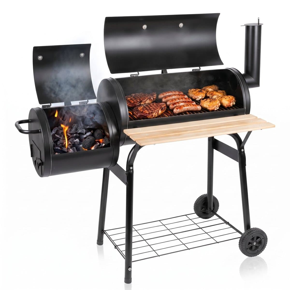 Lomera Smoker BBQ - Smokerbarbecue - Houtskool BBQ - Rookoven - Houtskoolbarbecue - Offset Grill - Rookgrill - Op Wielen - Met Thermometer - Buitenkeuken - Tuin Barbecue - Grillrooster - BBQ Roker - Smoker Grill - Barbecue Smoker — afbeelding 1