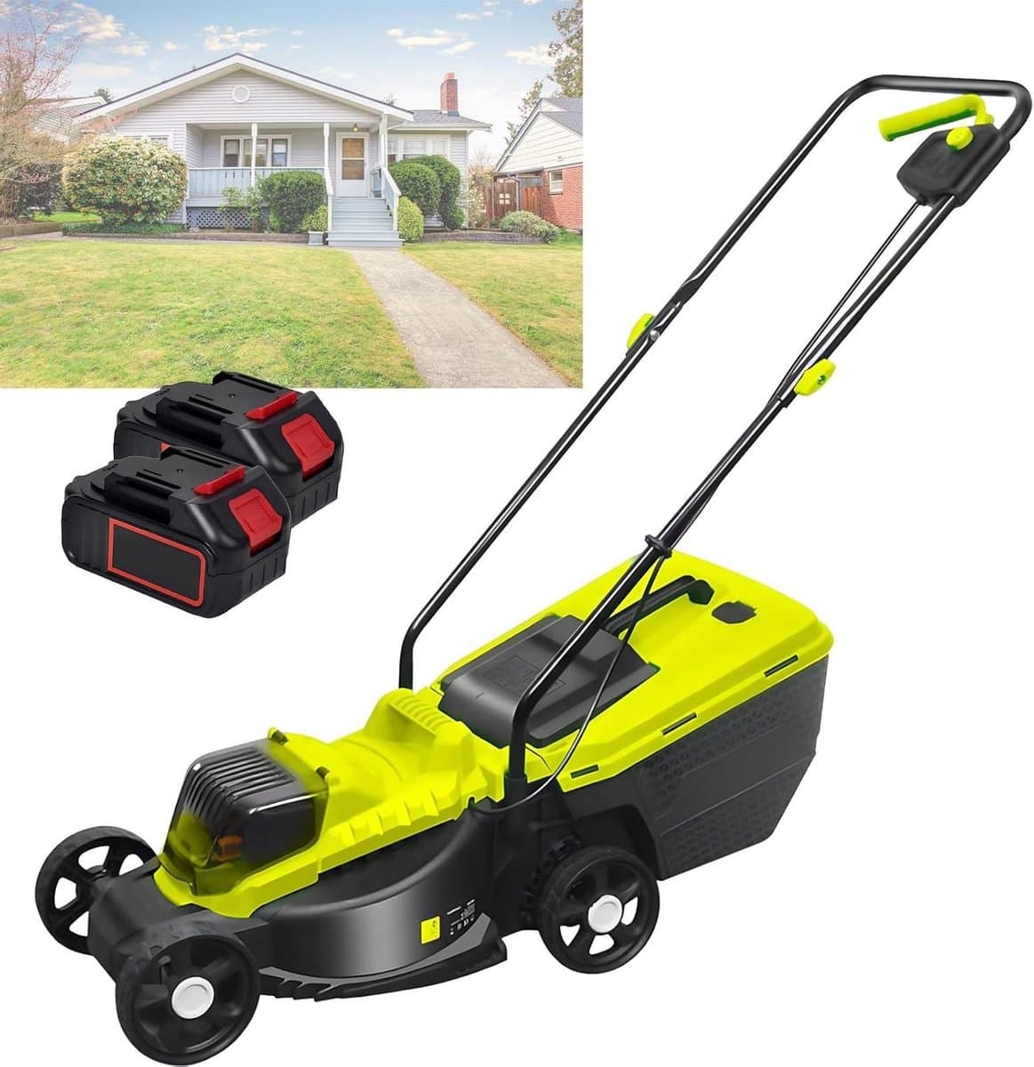 Elektrische Grasmaaier - Accu Grasmaaier Duwmaaier - Gazon Onderhouden - Borstelloze Motor - 33 cm Maaibreedte - Grijs — afbeelding 1