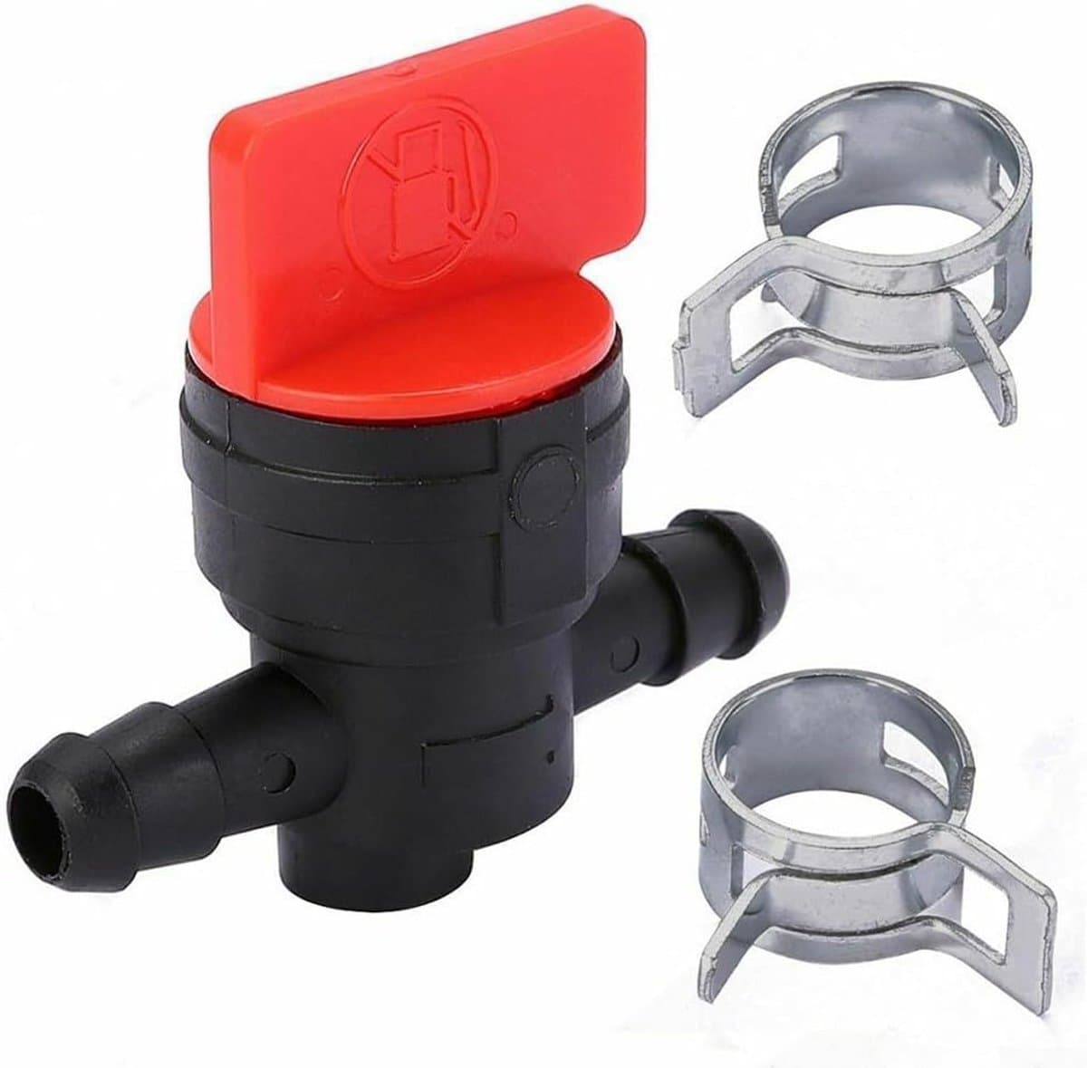 Brandstofafsluitklep grasmaaier – Benzinekraan met 2 klemmen, geschikt voor 6-8 mm slang — afbeelding 1