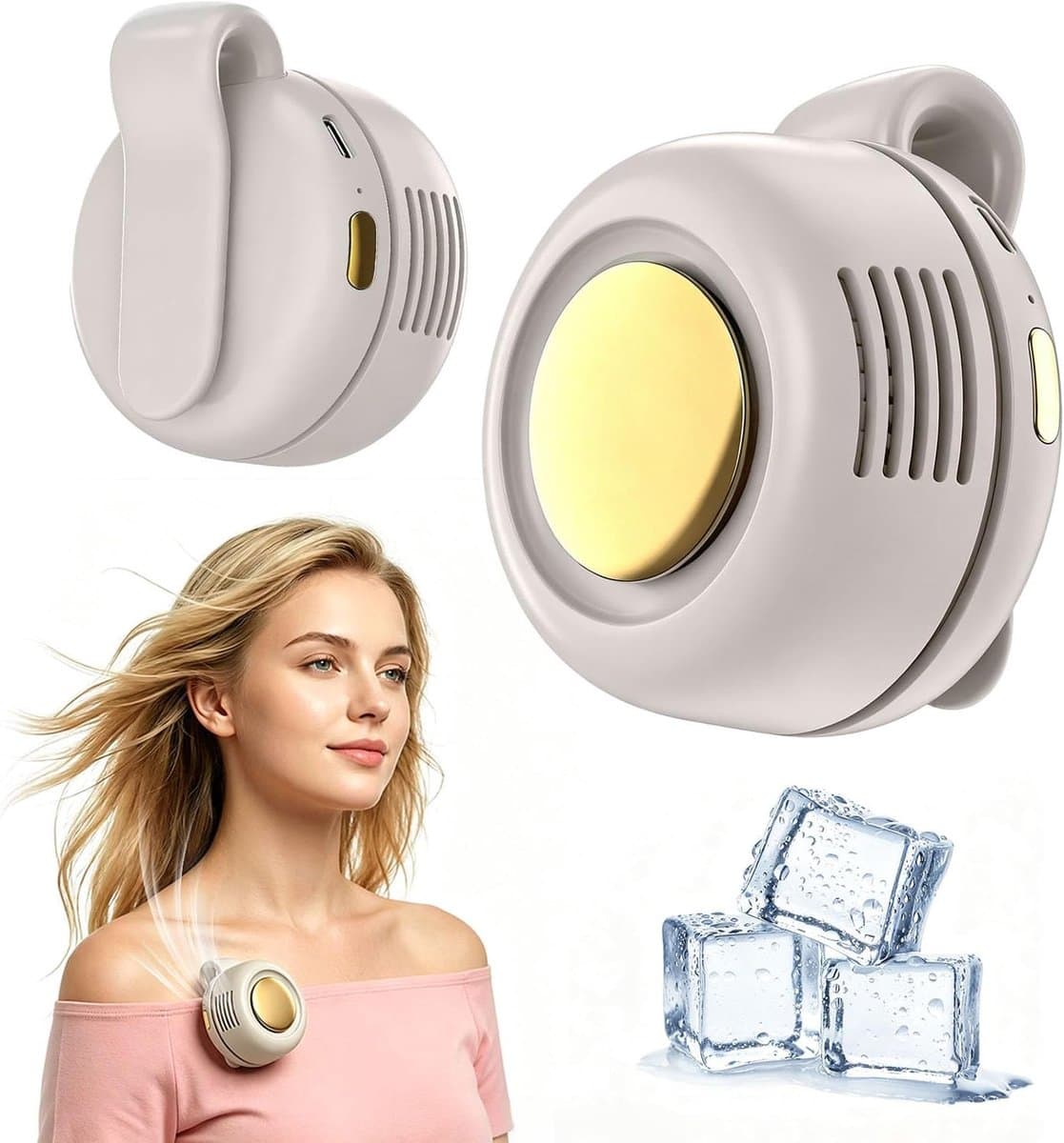 Draagbare, stille en bladeloze clipventilator – Oplaadbare en draagbare ventilator – Handsfree koeling voor taille en nek – 3 snelheden – 6 uur gebruiksduur – USB-C snelladen (Wit) — afbeelding 1