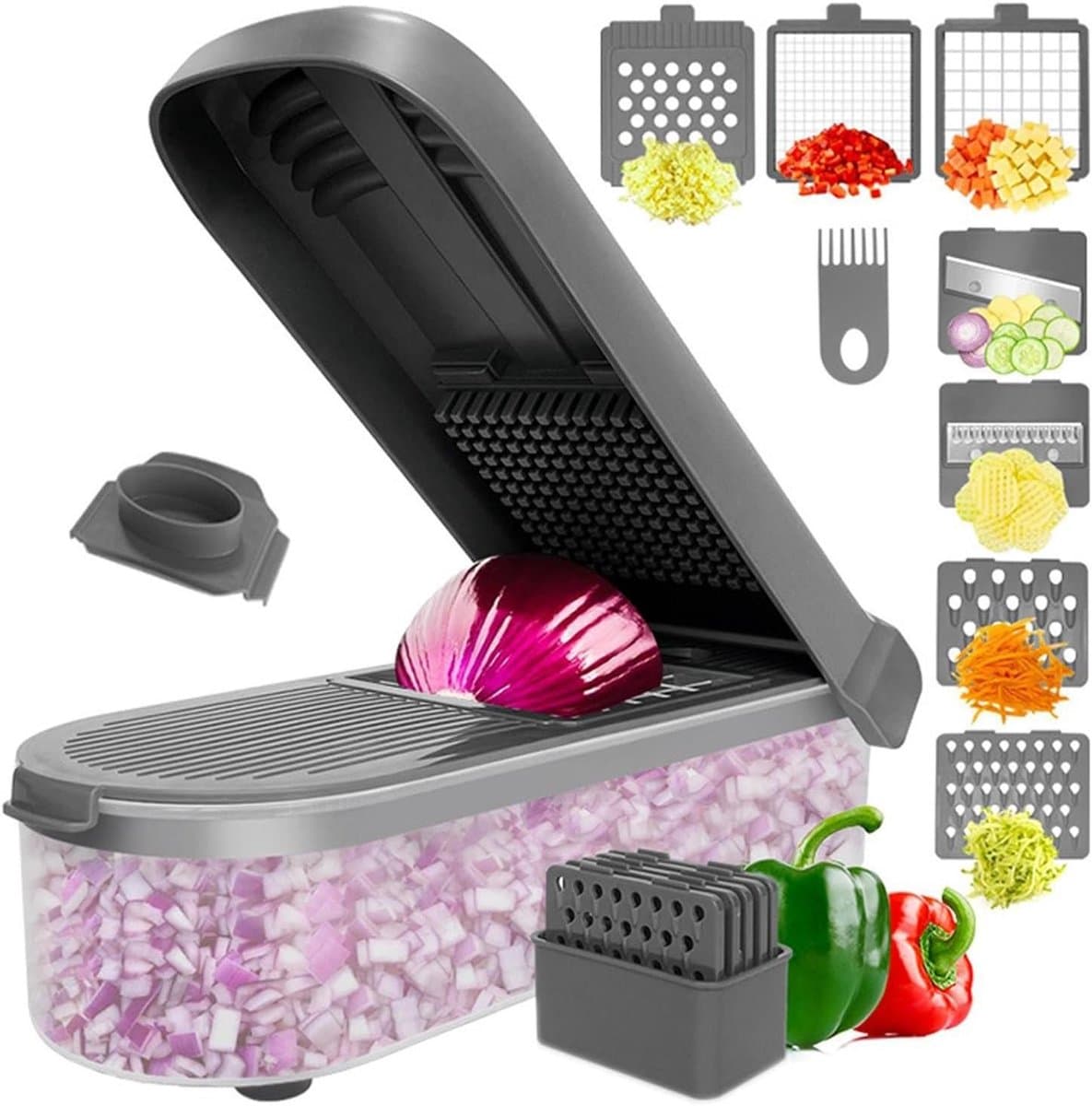 Groentechopper met container - Keuken snijder - Snel groenten snijden - Antislip basis - 293 cm - Grijs — afbeelding 1