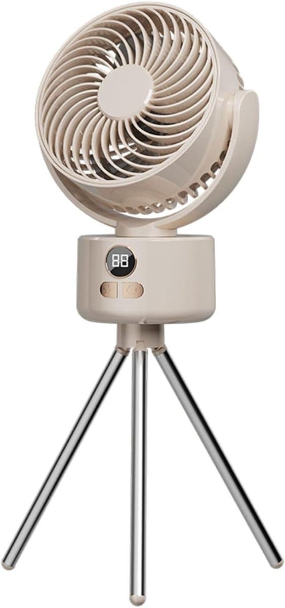 Bureau ventilator – Mini ventilator – Campingventilator - USB ventilator – Met statief - 3600 mAh – 3 snelheidsstanden – Automatisch zwenkend – Draagbare ventilator voor thuis, kantoor camping –15*8.5*39cm - Crèmewit — afbeelding 1