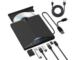 Externe Blu-ray speler - Optisch station - Films kijken - 7-in-1 functionaliteit - Slank en draagbaar - Zwart