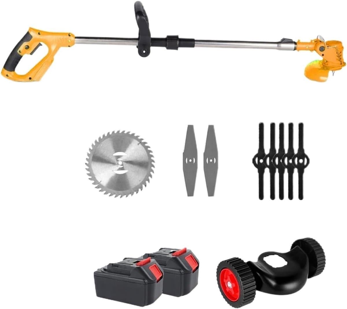 Elektrische Grasmaaier - Draadloze Trimmer - Tuinonderhoud - Inclusief 2 Batterijen - 100-135 cm - Geel — afbeelding 1