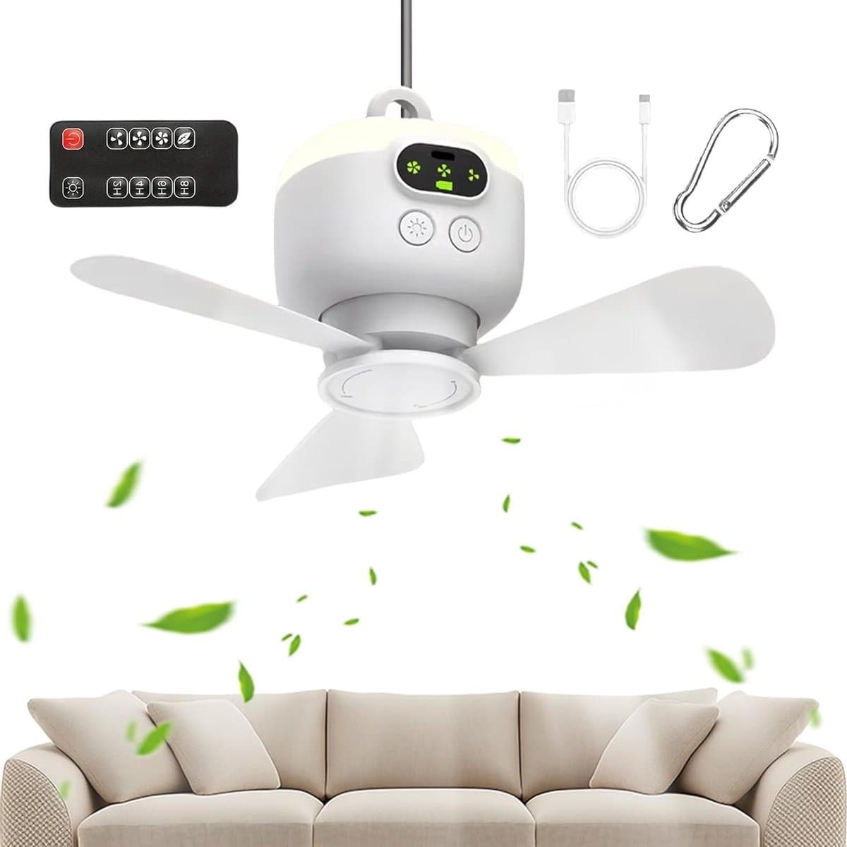 Draagbare Plafondventilator - Draadloze Ventilator - Kamperen en Buiten - Afstandsbediening - 25 cm - Wit — afbeelding 1