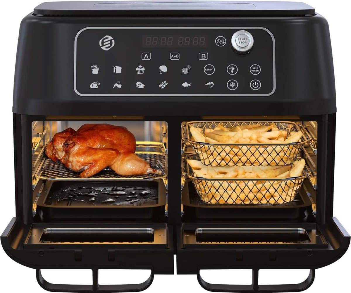 Equivera Dubbele Airfryer - Dubbele Mand - Dual Cook - Heteluchtfriteuse - Verschillende Programma's - Dual Zone - Mega — afbeelding 1