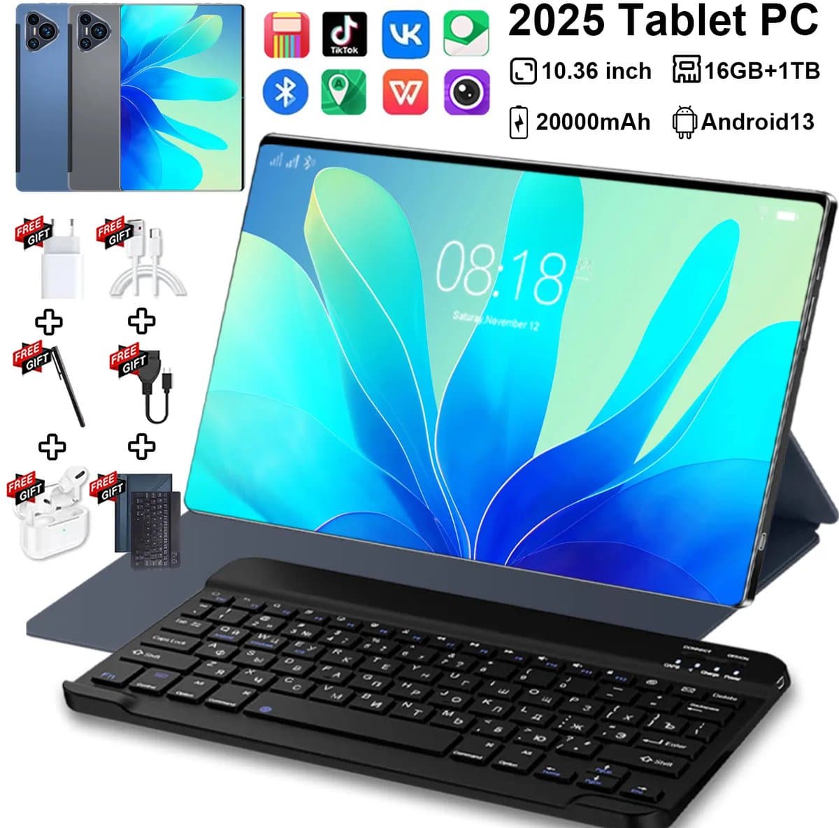 2025 Originele Nieuwe P70 Pro Tablet 10.36 Inch Android Snapdragon 8gen2 Globaal 16Gb + 1024Gb 20000Mah 5G Dual Sim Wifi Hd -Black — afbeelding 1