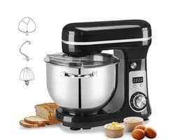 Keukenmixer - Keukenmachine - Foodprocessor - Keukenrobot - LED Display - 6 Snelheden - 1200W - Stil DC-Motor - Elektrische Foodmixer - Metaal Grijs