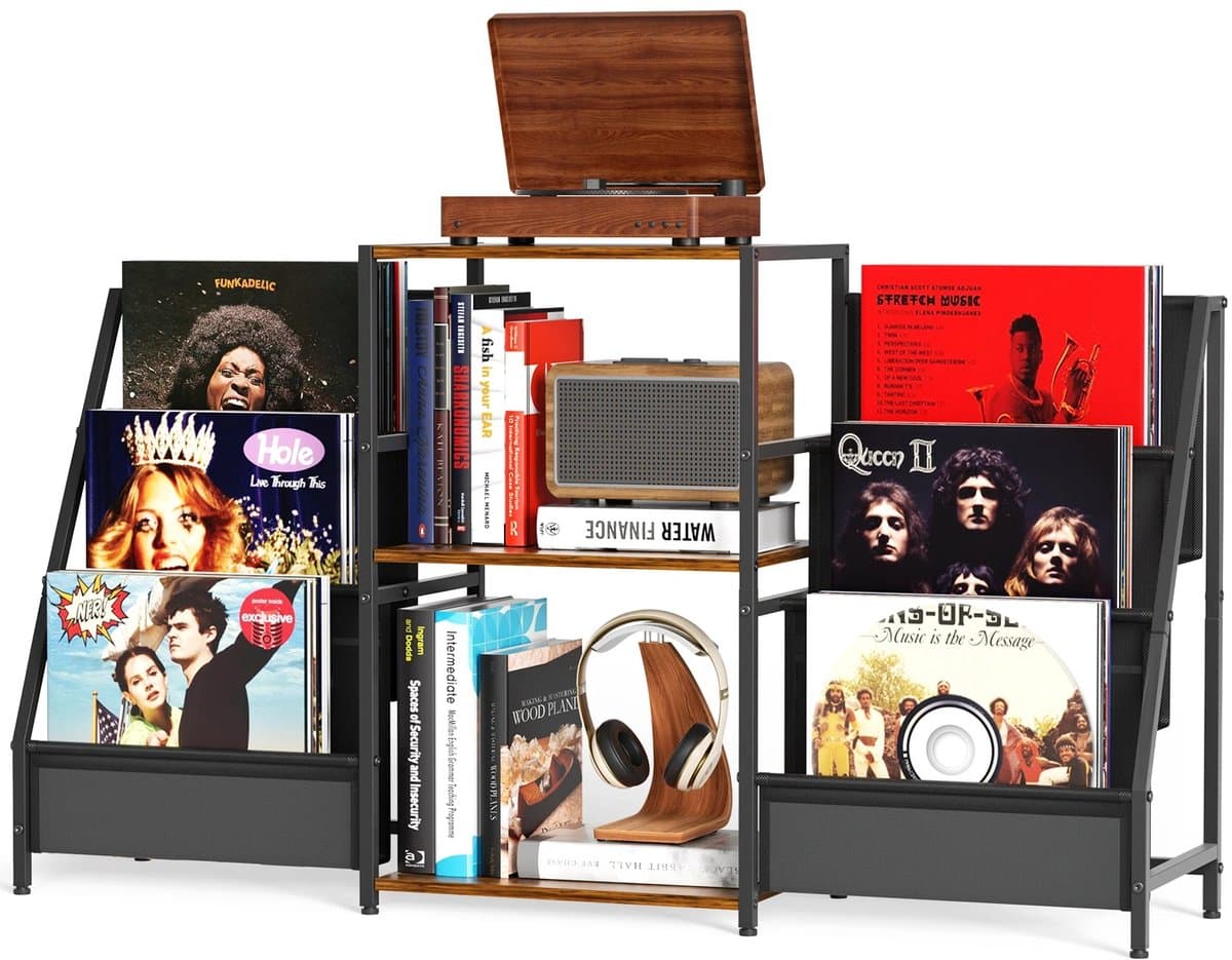 Vedder House - Platenkast - Muziektafel - Platenkastje - Kastje voor LP’s - 3-Laags - Draaitafelstandaard - Vinyl platenhouder — afbeelding 1