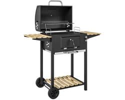 Premie Houtskool Barbecue - Smoker Barbecue - Barbecuegrill - Grillwagen - in Hoogte Verstelbare Houtskoolbak - Houtskoolgrill met Deksel, Flesopener, Thermometer, Planken - Verplaatsbaar - BBQ voor buiten, tuin - Zwart