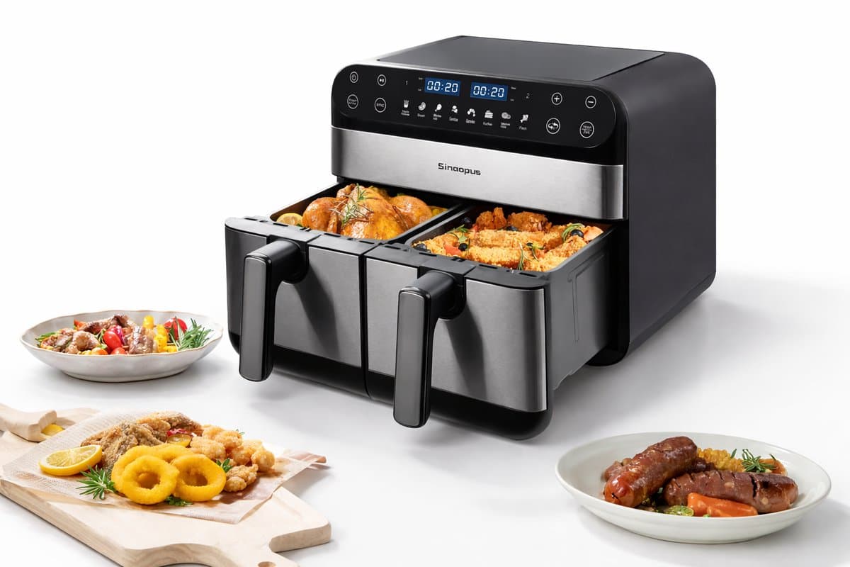 Jurrys Gezins airfryer - Dubbele airfryer - Heteluchtfriteuse - Inclusief Receptenboek - Gezond Koken - 2 Zones - 10L - Zwart — afbeelding 1