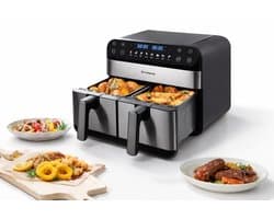 Jurrys Gezins airfryer - Dubbele airfryer - Heteluchtfriteuse - Inclusief Receptenboek - Gezond Koken - 2 Zones - 10L - Zwart