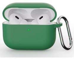 Hoesje Geschikt voor AirPods Pro 3 - Groen - Casemania Liquid Siliconen Bescherm Hoes met Bevestigingslus & Karambijnhaak