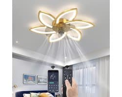 6 Sterren Plafondlamp Met Ventilator - Goud - Met Afstandsbediening - Smart lamp - Dimbaar Met App - 6 Standen Ventilator - Woonkamerlamp - Moderne lamp - Plafoniere