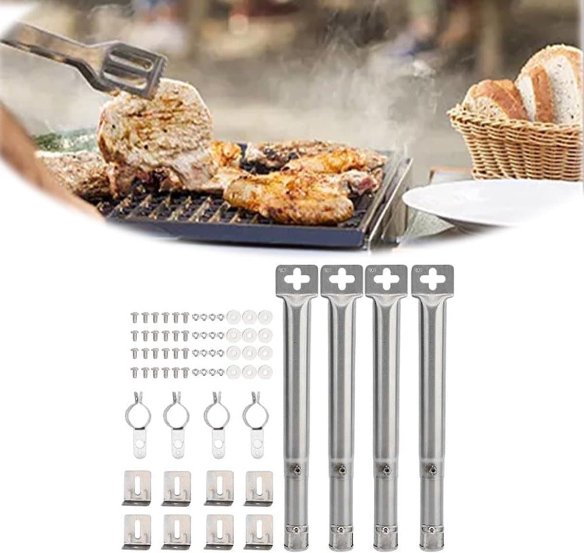 Universele Grillbrander Set - Rvs Barbecue Branders - 4 Stuks - Lengte Verstelbaar 30,5-44,5 Cm - Rechte Pijp Design - Corrosiebestendig - Voor Gas Grill - Eenvoudige Installatie - Gelijkmatige Hitteverdeling — afbeelding 1