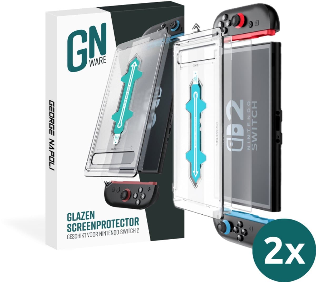 George Napoli Screenprotector Geschikt voor Nintendo Switch 2 - Beschermglas - Glasplaatje - Met Installatietray - Tempered Glass - 2-Pack — afbeelding 1