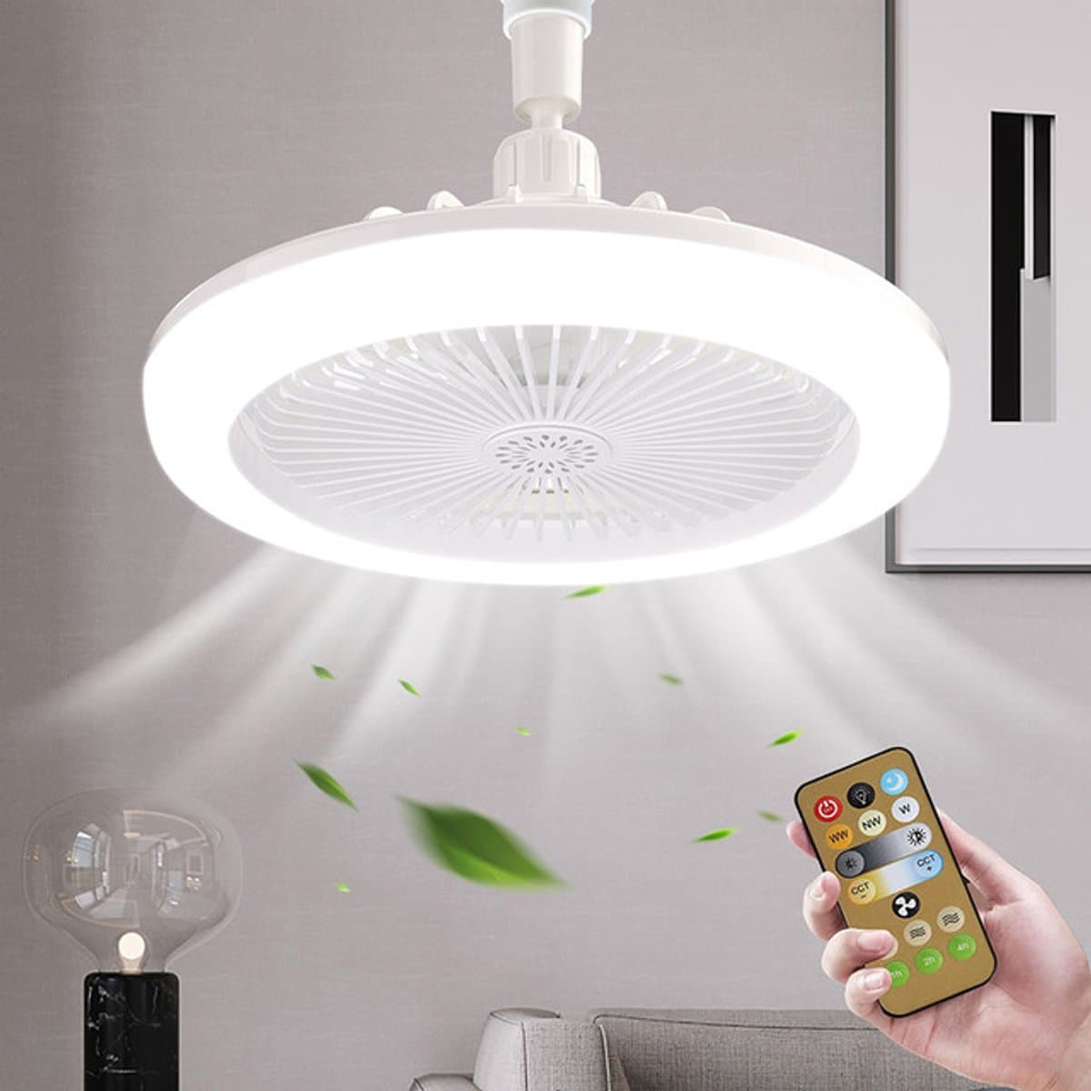 Rosnek Plafondlamp met Ventilator - 1/2/4 uur TimerDimbare Plafondventilatorlamp van 25cm met Afstandsbediening - 30W Plafondventilator met Dimbare LED Lamp - Beschikbaar in Voor Slaapkamer, Keuken, Woonkamer, garage (Wit) — afbeelding 1
