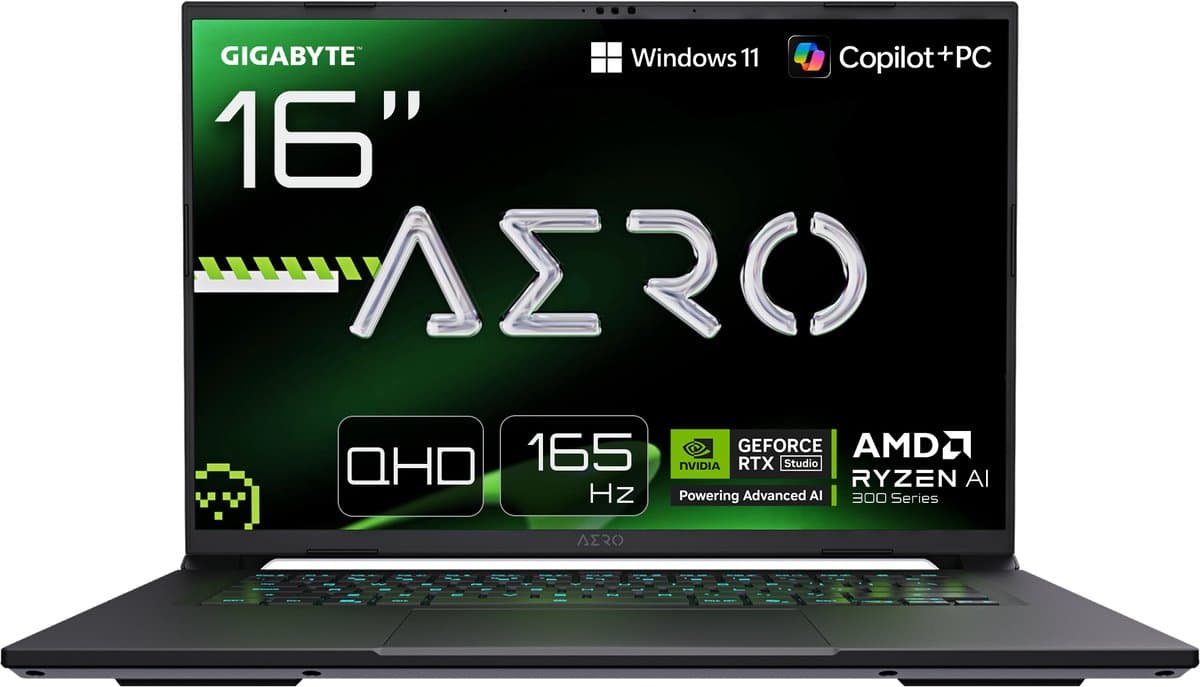 GIGABYTE AERO X16 2WHA3EEC65DP - QHD Gaming Laptop - Ryzen AI 9 HX 370 - RTX 5070 - 16 inch - 165 Hz — afbeelding 1