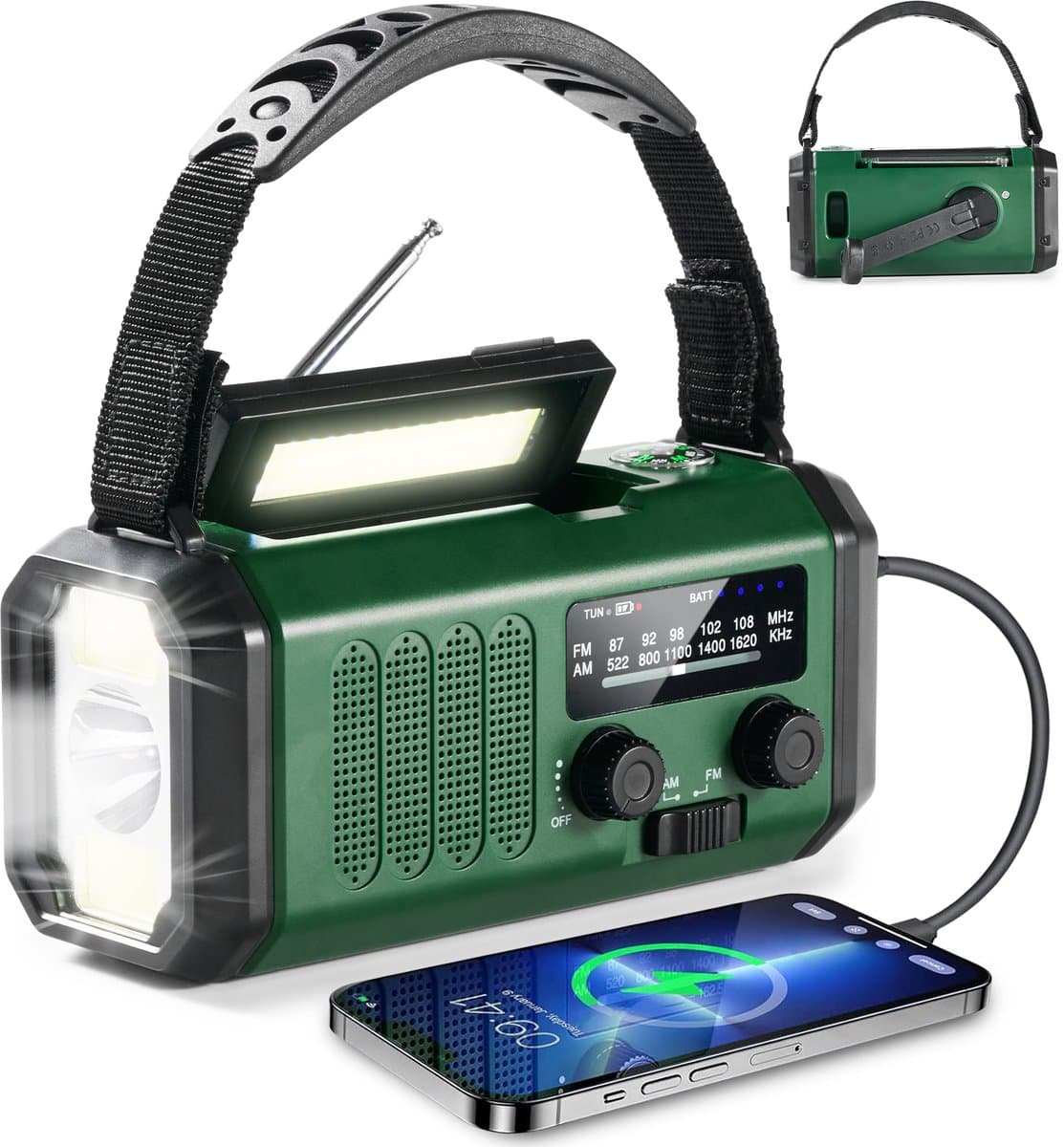 YONO Noodradio Solar Opwindbaar - Batterij Oplaadbaar 20.000mAh - Powerbank Zonneenergie - Draagbare Radio - Zaklamp - Survival Noodpakket — afbeelding 1