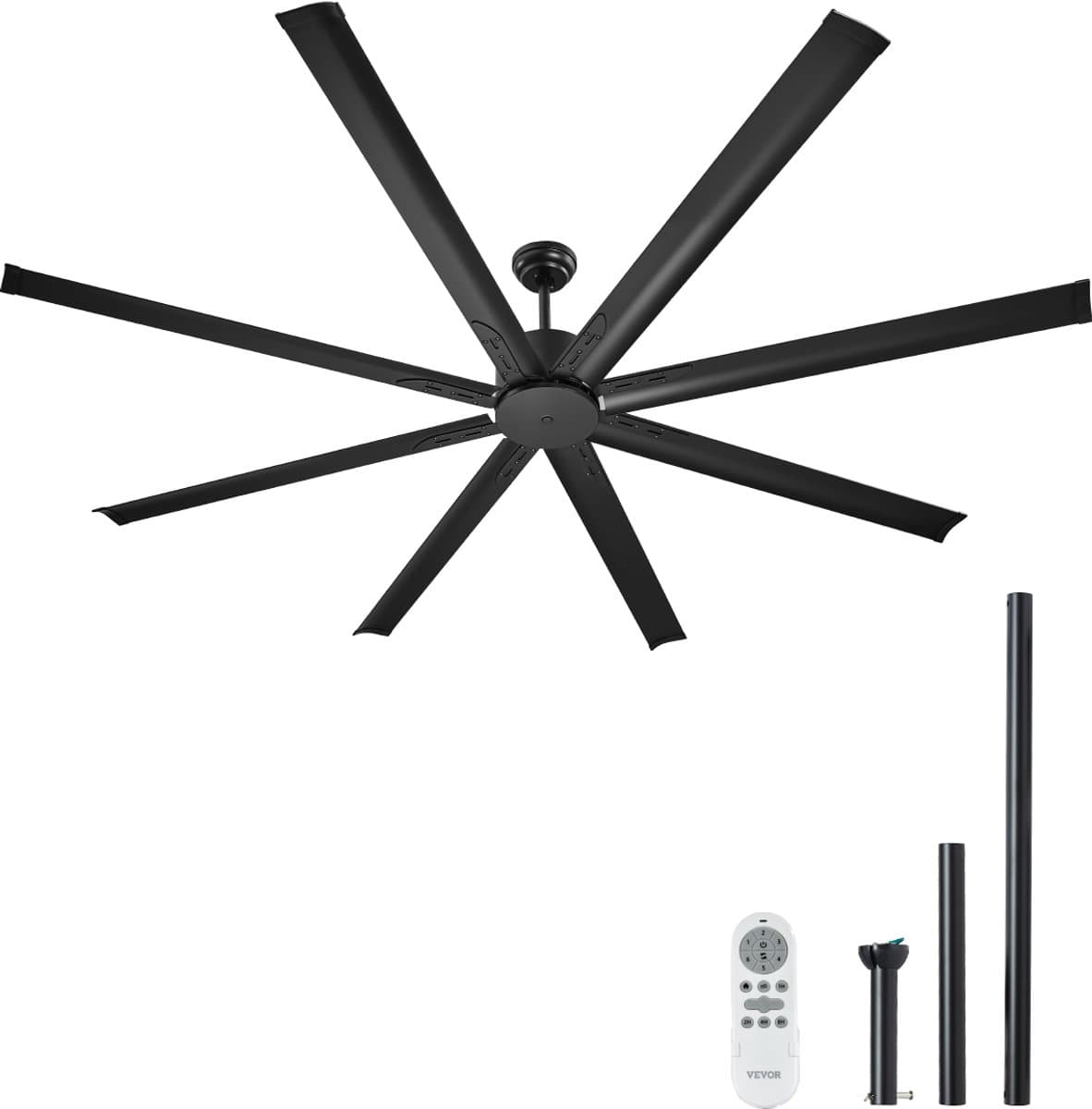 VEVOR 213cm Aluminium Plafondventilator Zonder Verlichting Afstandsbediening DC Motor Zwart — afbeelding 1