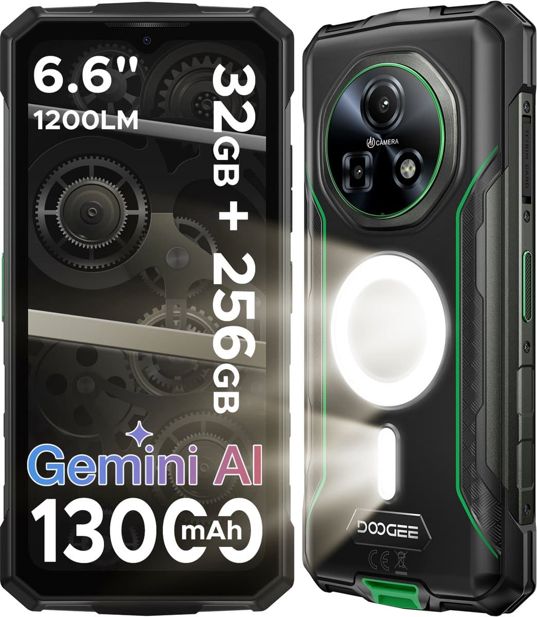 DOOGEE Fire 5 Ultra - Smartphone - Robuuste Smartphone - 32GB RAM + 256GB ROM/2TB TF - Android 15 - 13000mAh - 6,6 inch 90Hz Scherm - IP68 Waterdicht - 1200LM Kampeerlamp - Gemini AI - NFC & GPS - Face ID - Groen — afbeelding 1
