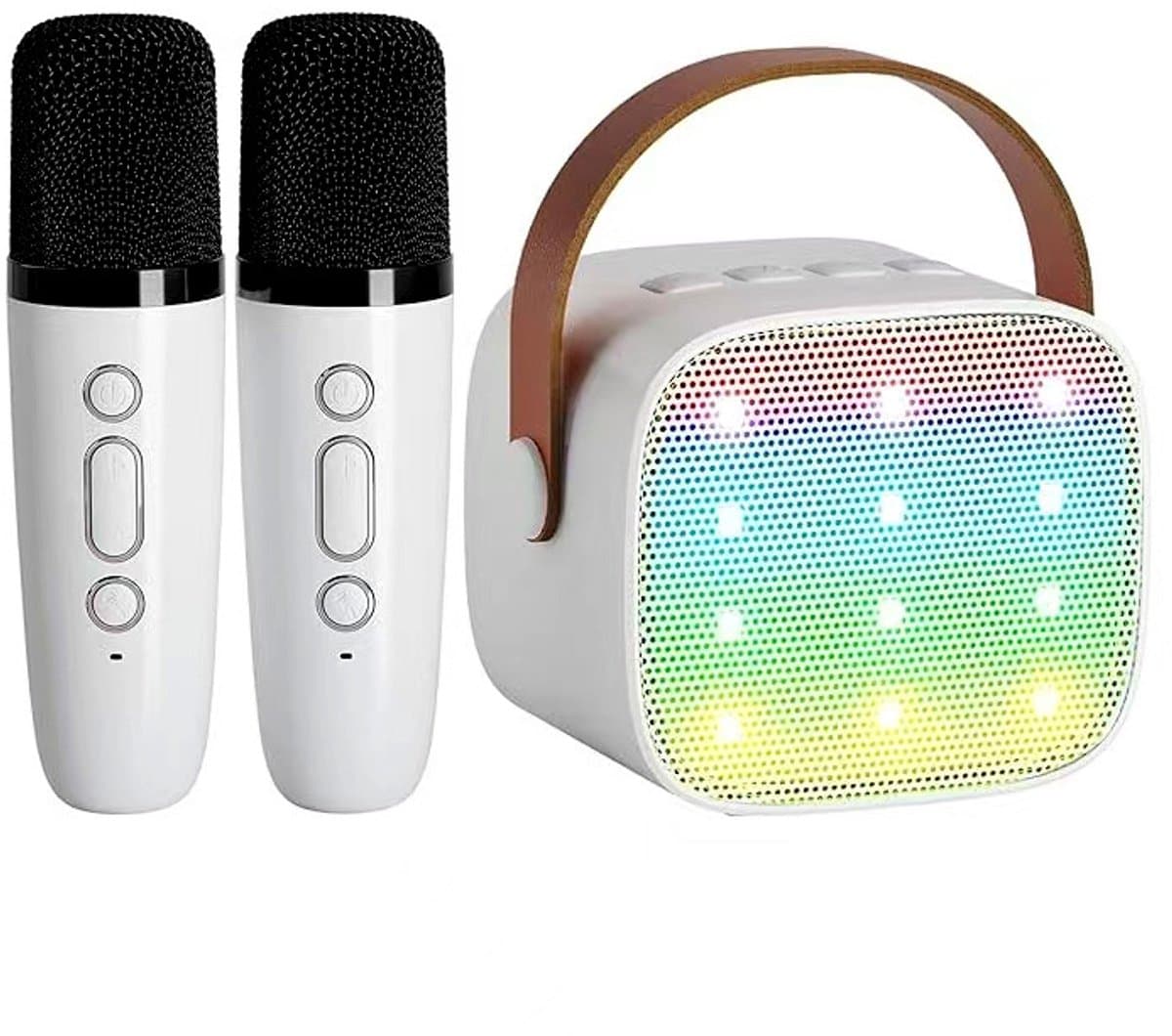 Karaokemachine - Wordt geleverd met 2 karaokemicrofoons - Premium Mini Karaokemachine - Kinderkaraokemachine met microfoon - Kinderdagcadeau/speelgoed - Geschikt voor kinderen van 3-12 jaar oud - Muziekluidspreker -Wit — afbeelding 1