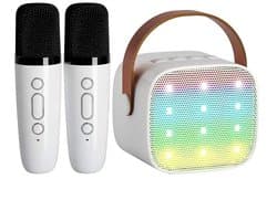 Karaokemachine - Wordt geleverd met 2 karaokemicrofoons - Premium Mini Karaokemachine - Kinderkaraokemachine met microfoon - Kinderdagcadeau/speelgoed - Geschikt voor kinderen van 3-12 jaar oud - Muziekluidspreker -Wit