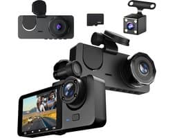 Dashcam 1080P auto voor achter binnen, met SD-kaart 32 GB, autocamera met parkeerbewaking, bewegingsdetectie, 170 graden groothoek, 3 kanalen 24 uur, loopopname