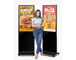 Digitale klantenstopper - Staand reclamedisplay - Scherm 109 cm - Resolutie 2K - Touchscreen - WiFi - HDMI/USB - Opslag 32 GB en 2 GB RAM