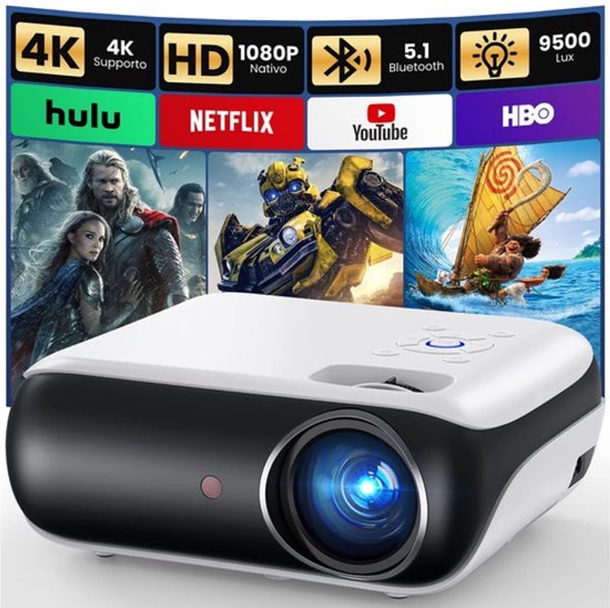 Beamer Draagbare Native 1080p Full HD - LED Projector - 1920 x 1080 Resolutie - Bluetooth HDMI USB - Voor Thuisbioscoop Gaming Onderwijs — afbeelding 1
