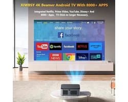 Xiwbsy - 8G Manual Focus1 - Beamer - Projector Beamer - Mini Meamer - 4k - Full HD 1080P - 1920x1080dpi - Automatische focus - met WiFi - 25000Lumens - 108W - Zwart