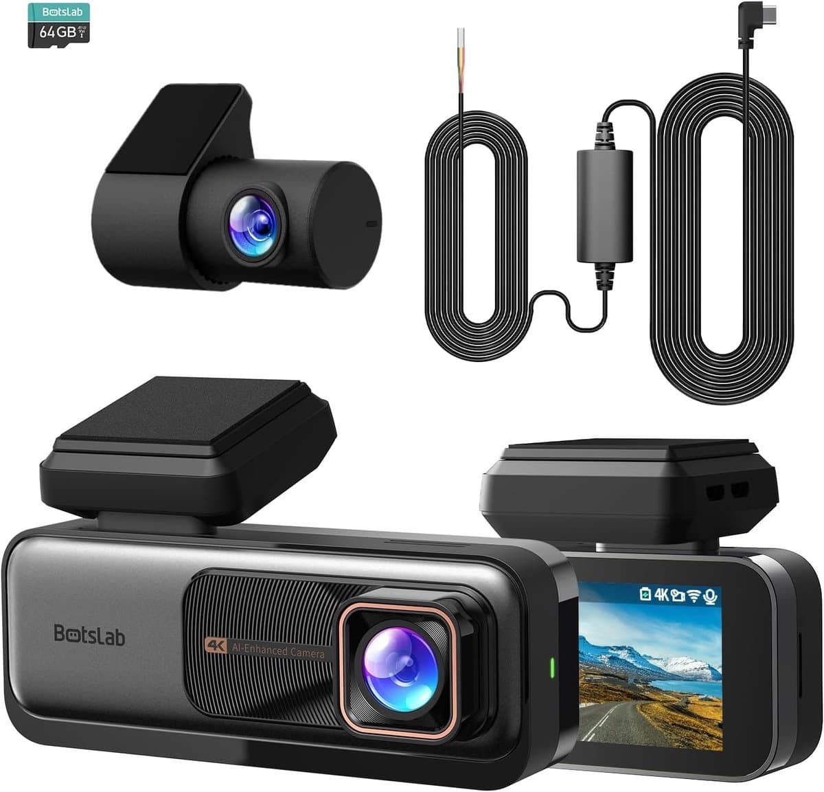 Dashcam voor auto - Zwart - G980H-set - 4K + 2K Dual Camera met GPS en Wifi - Met 24/7 Parkeerbewaking en Nachtzicht — afbeelding 1