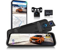 SnelShoppen - 2K Wifi Dashcam Achteruitkijkspiegel met 9,66 inch Touchscreen, Dubbele Lens, Nachtzicht, Loopopname, G-sensor, 64G Micro SD Kaart, Veil
