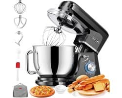 SnelShoppen - Krachtige Keukenmachine 2000W - 3-in-1 Food Processor met 6 Snelheden, 8L RVS Kom, Kneedhaak, Garde & Spatdeksel voor Perfecte Deegberei
