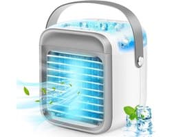 Draadloze draagbare mini-luchtkoelerventilator, multifunctionele persoonlijke USB 2000 MAh-luchtkoeler met 3 snelheden, 7 kleuren veranderende LED-nachtlampje-luchtbevochtiger met watertank, geschikt voor iedereen, inclusief peuters-grijs