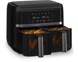 Klarstein heteluchtfriteuse, airfryer met 2 kamers, 1850 W compacte heteluchtfriteuse, 7,6 L luchtfriteuse met touch bediening, timer, voorverwarmen, 6 modi, grote heteluchtfriteuse, air fryer XL
