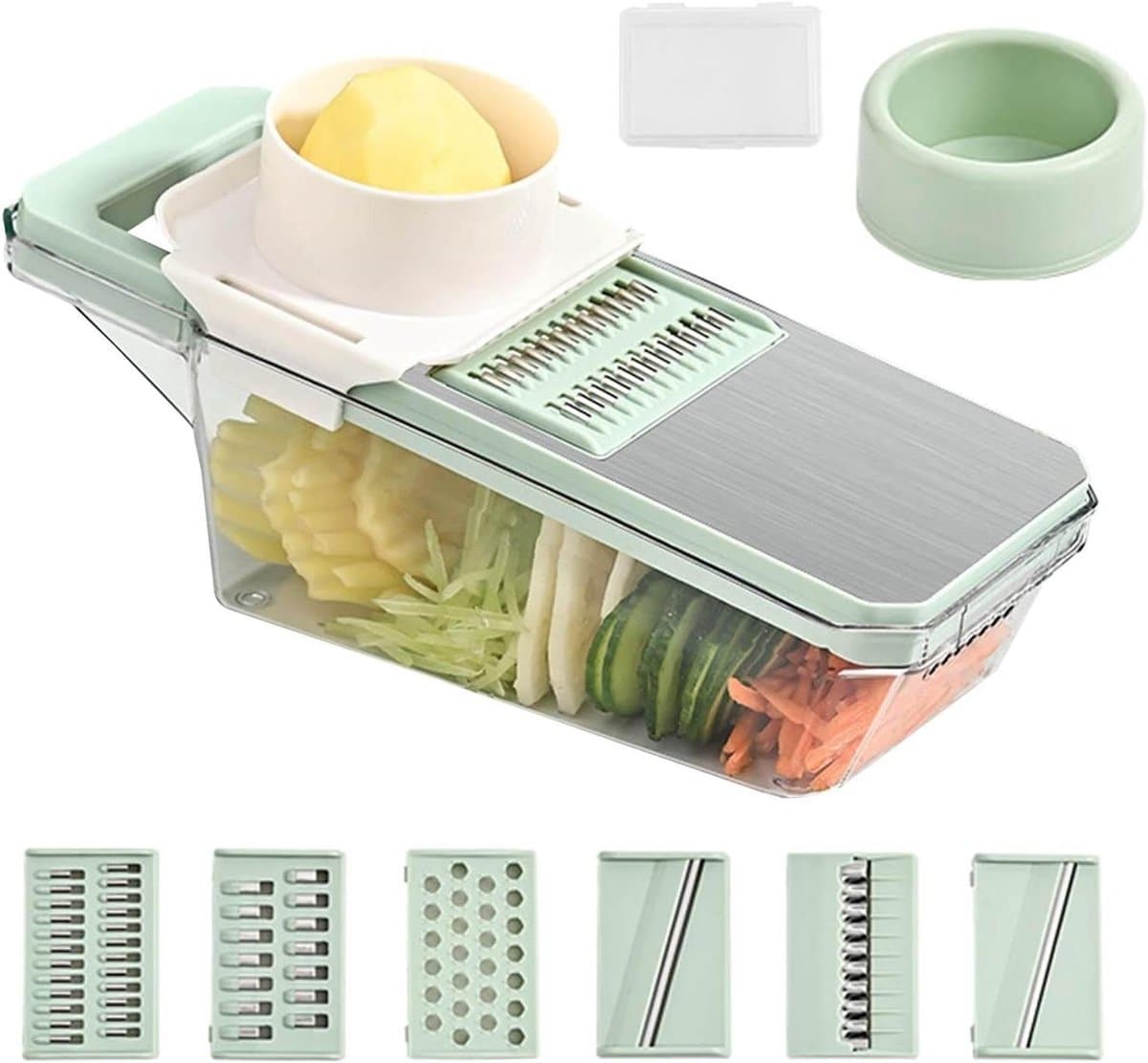 Voedselhakmolen Groentesnijder - Keukenmachine Rasp - Maaltijden Bereiden - Multifunctioneel 6-in-1 - 34x15x13 cm - Groen — afbeelding 1