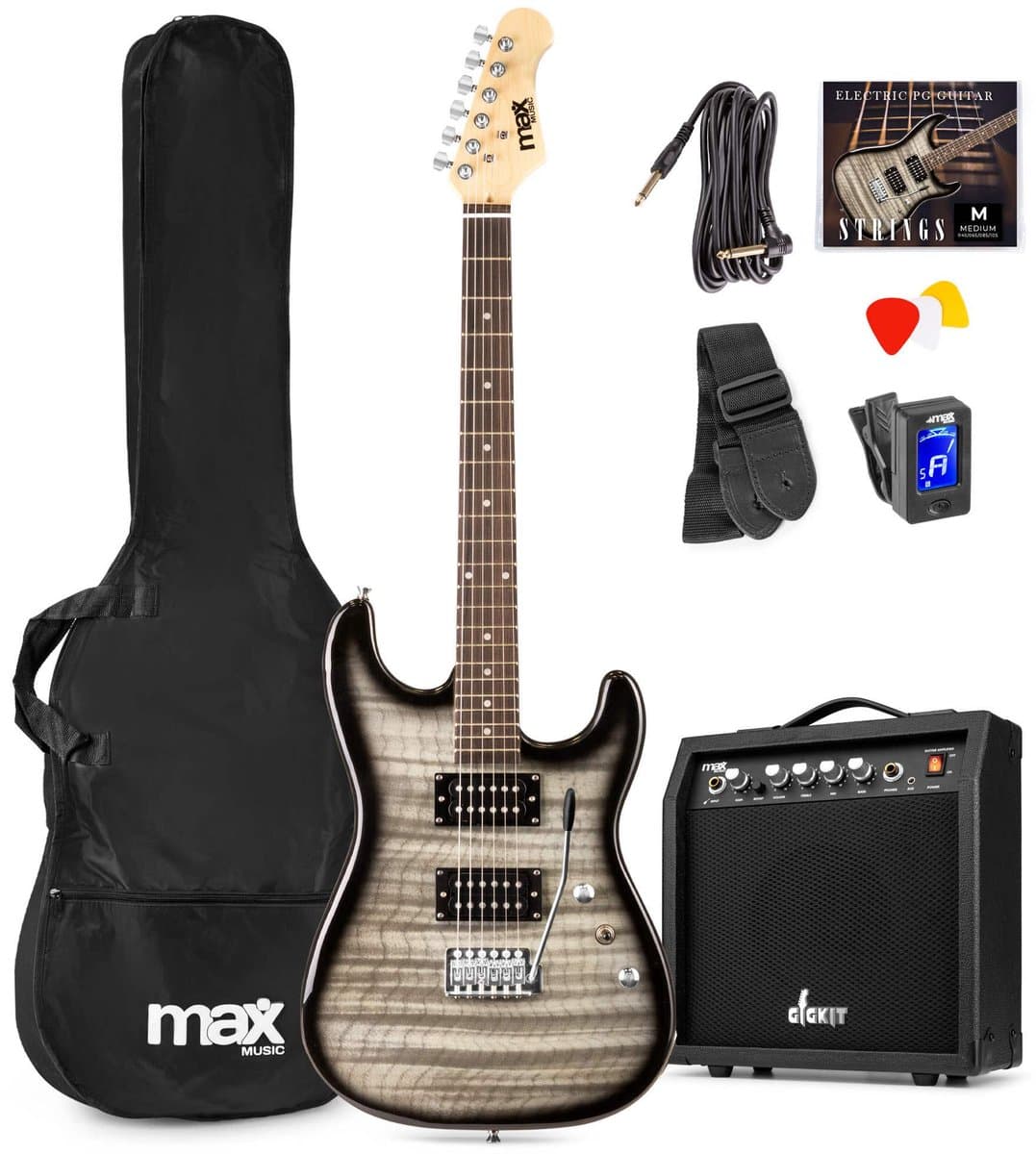 Max GigKit Elektrische gitaar 4/4 - Met 40 Watt versterker en accessoires - Zwart — afbeelding 1