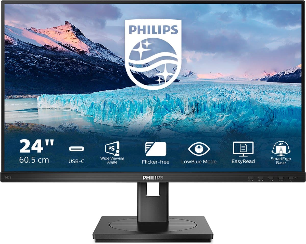 Philips 243S1 - Full HD IPS Monitor - USB-C 65w - RJ45 - 24 inch — afbeelding 1