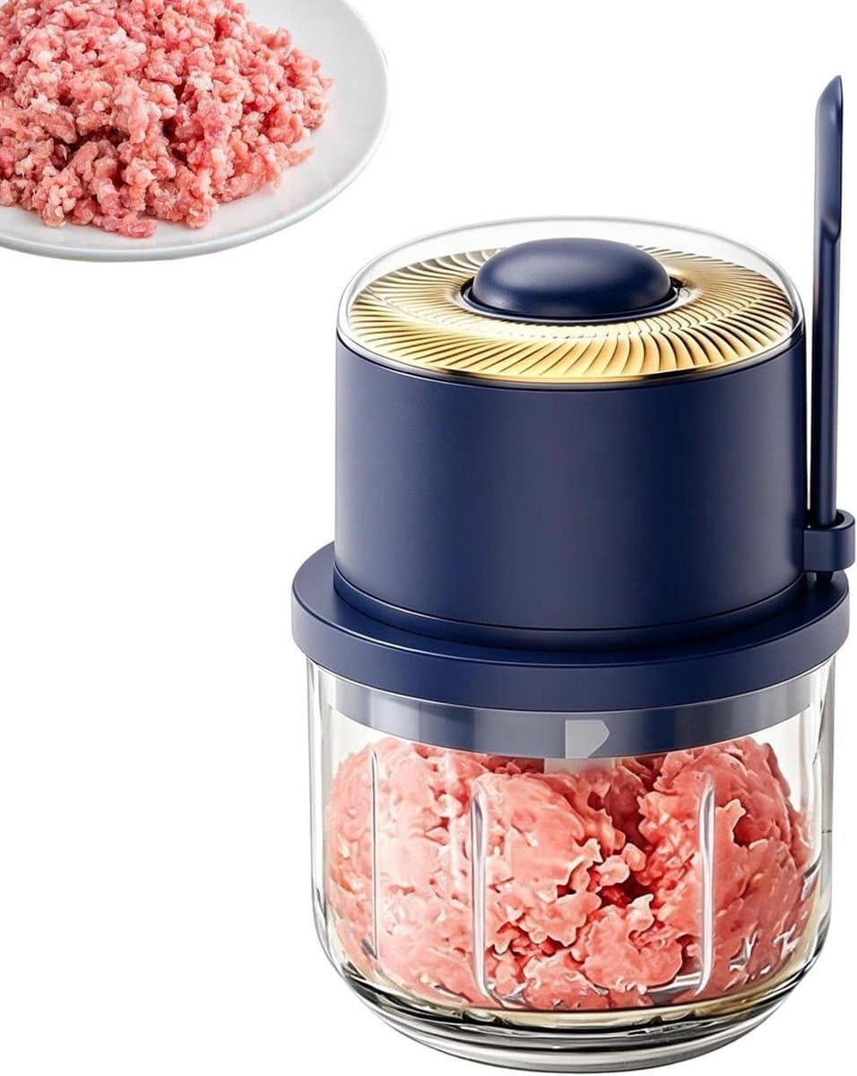 Elektrische Mini Chopper - Keukenmachine Hakmolen - Snel Ingrediënten Snijden - Draadloos en Draagbaar - 350 ml Capaciteit - Blauw — afbeelding 1