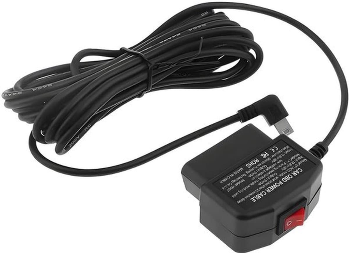 Mini USB-stroomadapter, oplaadkabel, OBD-stroomkabel voor dashcam, stroomkabel voor parkeermonitor met schakelaar, 24-uurs bewaking voor auto-dashcam, GPS DVR, 12V-24V universeel — afbeelding 1
