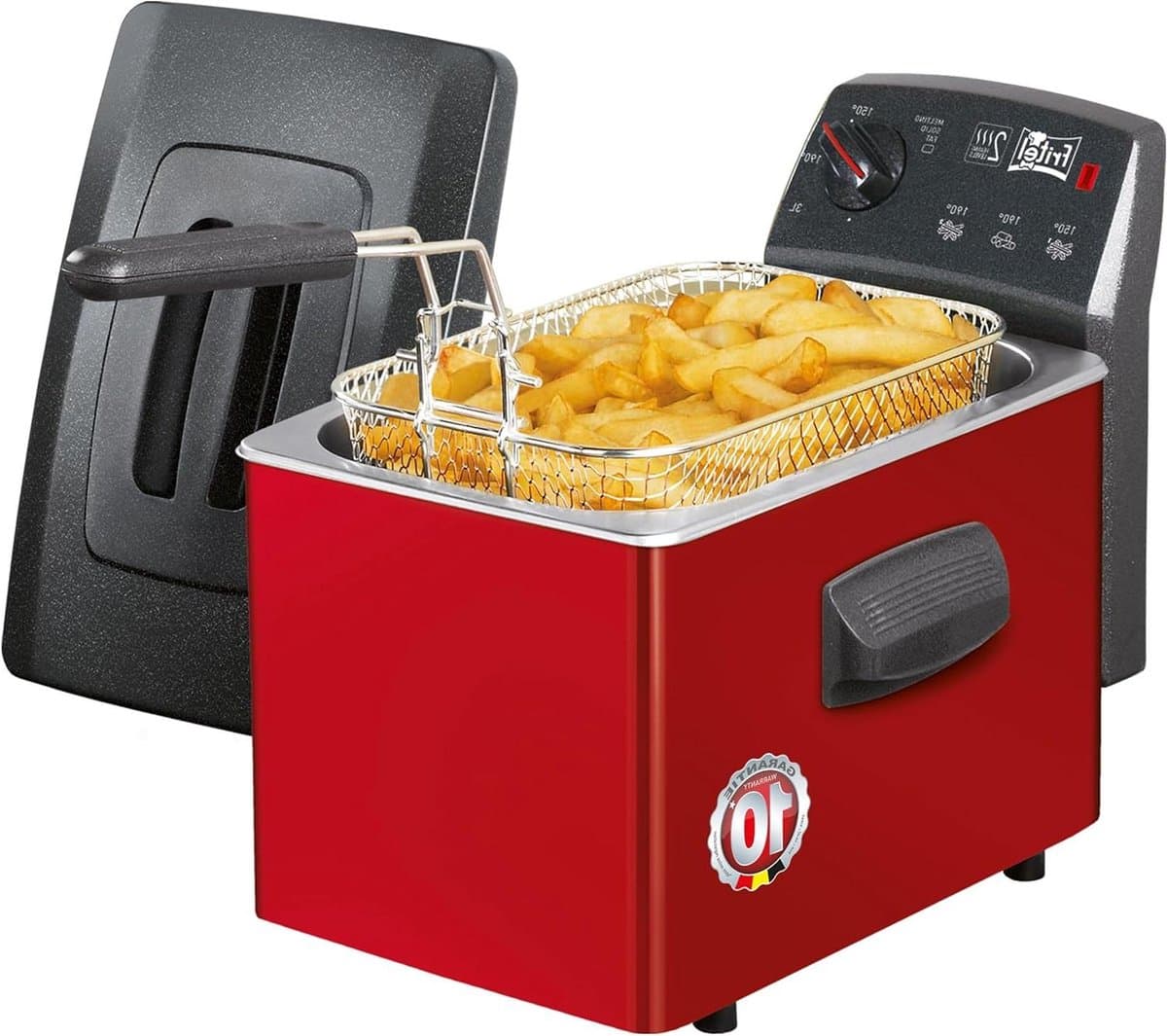Friteuse 3 Liter - Keukenapparaat Frituren - Lekkere Snacks - Dubbel Verwarmingselement - 2400 Watt - Rood — afbeelding 1
