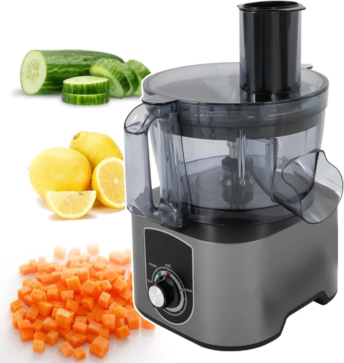Elektrische Groentesnijder - Keukenmachine Hakmachine - Groenten Verwerken - 600W Motor 5L Inhoud - 220x220x430 mm - Zilver — afbeelding 1