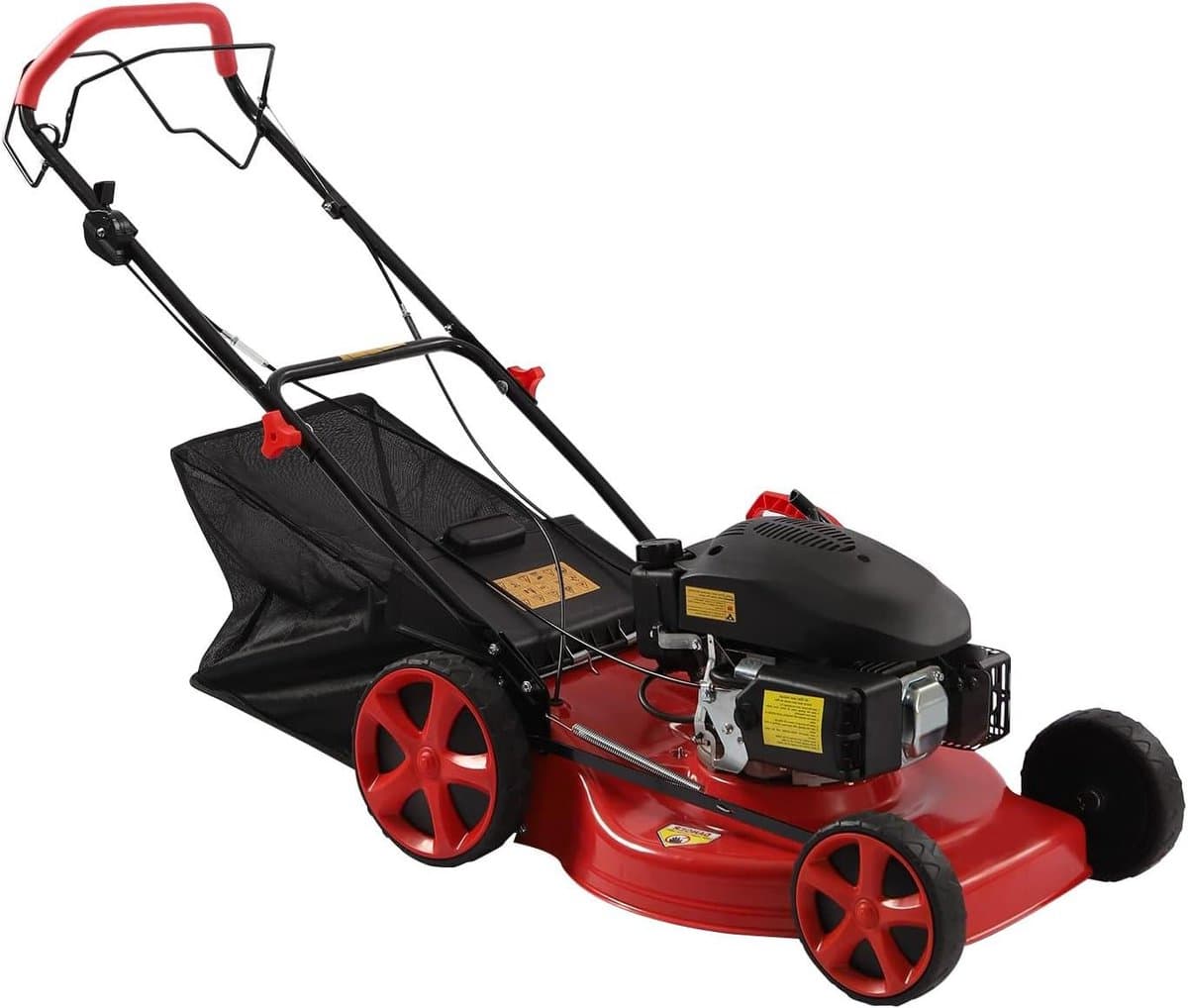 Benzine Grasmaaier - Gazonmaaier Tuinmachine - Gazon Onderhoud - Krachtige 5 pk Motor - 51 cm Maaibreedte - Zwart Rood — afbeelding 1