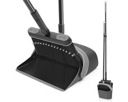 Bezem en stoffer set - Stoffer met steel - Huis schoonmaken - 180° draaibare kop - 138 cm steel - Donkergrijs