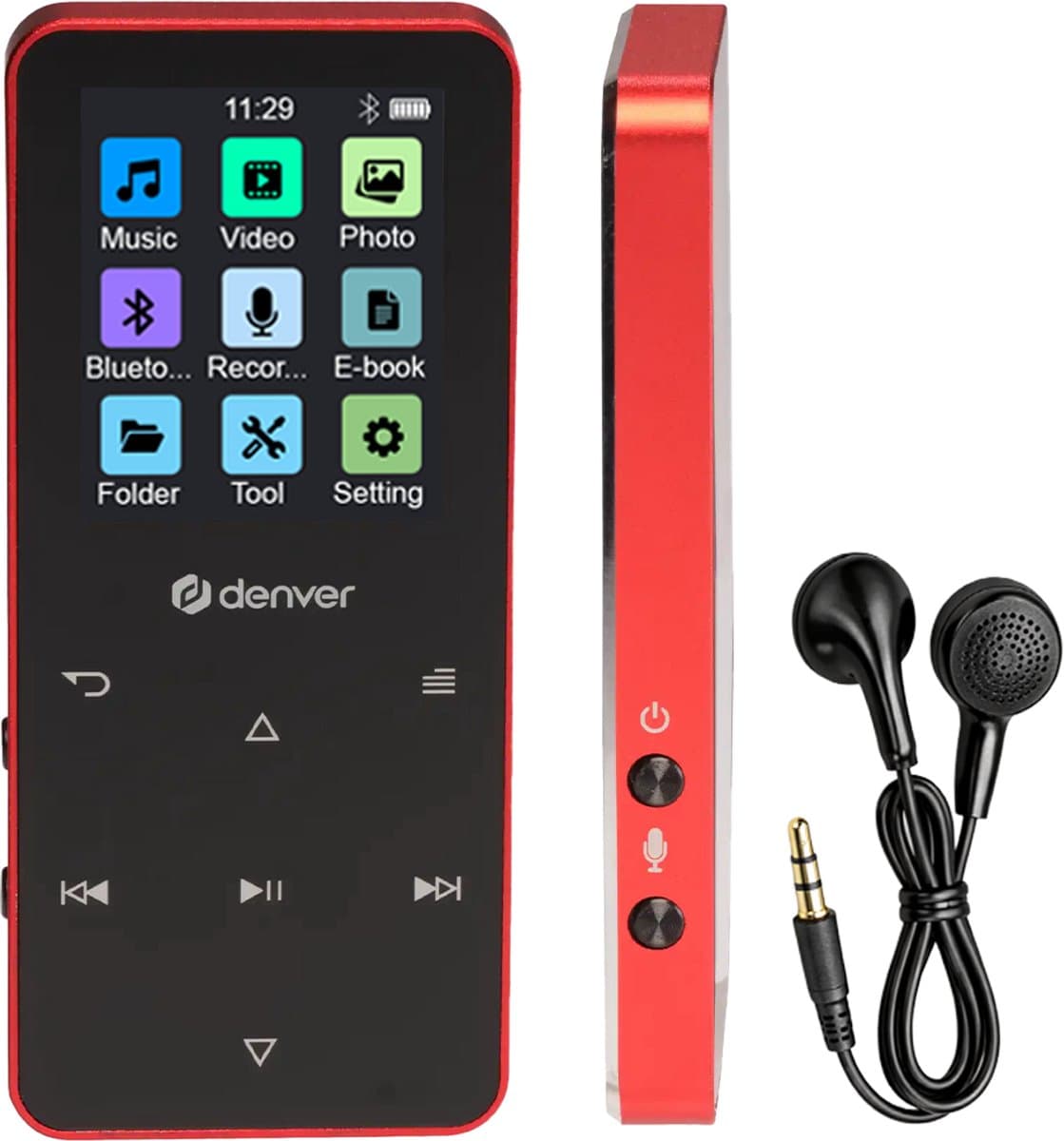 Denver MP3/MP4 Speler - Bluetooth - Shuffle/Repeat - SD kaart tot 128GB - Incl. oordopjes - Dictafoon - MP1830R - Rood — afbeelding 1