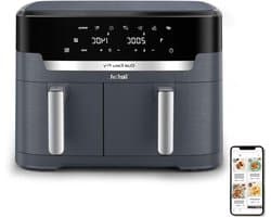 Dubbele Heteluchtfriteuse - Airfryer met 2 kamers - Gezond Koken - Twee gerechten tegelijk - 11 Liter XXL - Antraciet Grijs